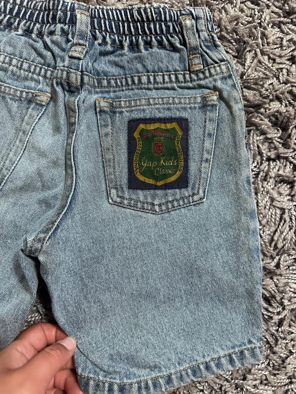 Vintage 90s Gap Kids Cotton Denim Baseball Embroidered Shorts Size 5